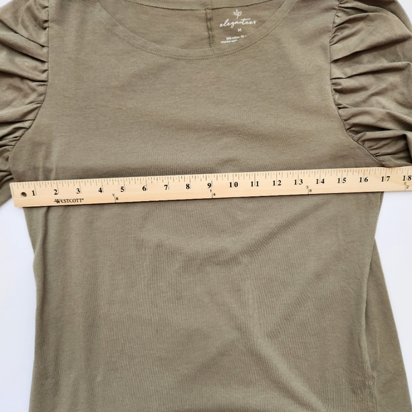 Elegant Tees Top Olive Green Ruched Sleeves Short Sleeve Scoop Neck Large - Picture 12 of 12